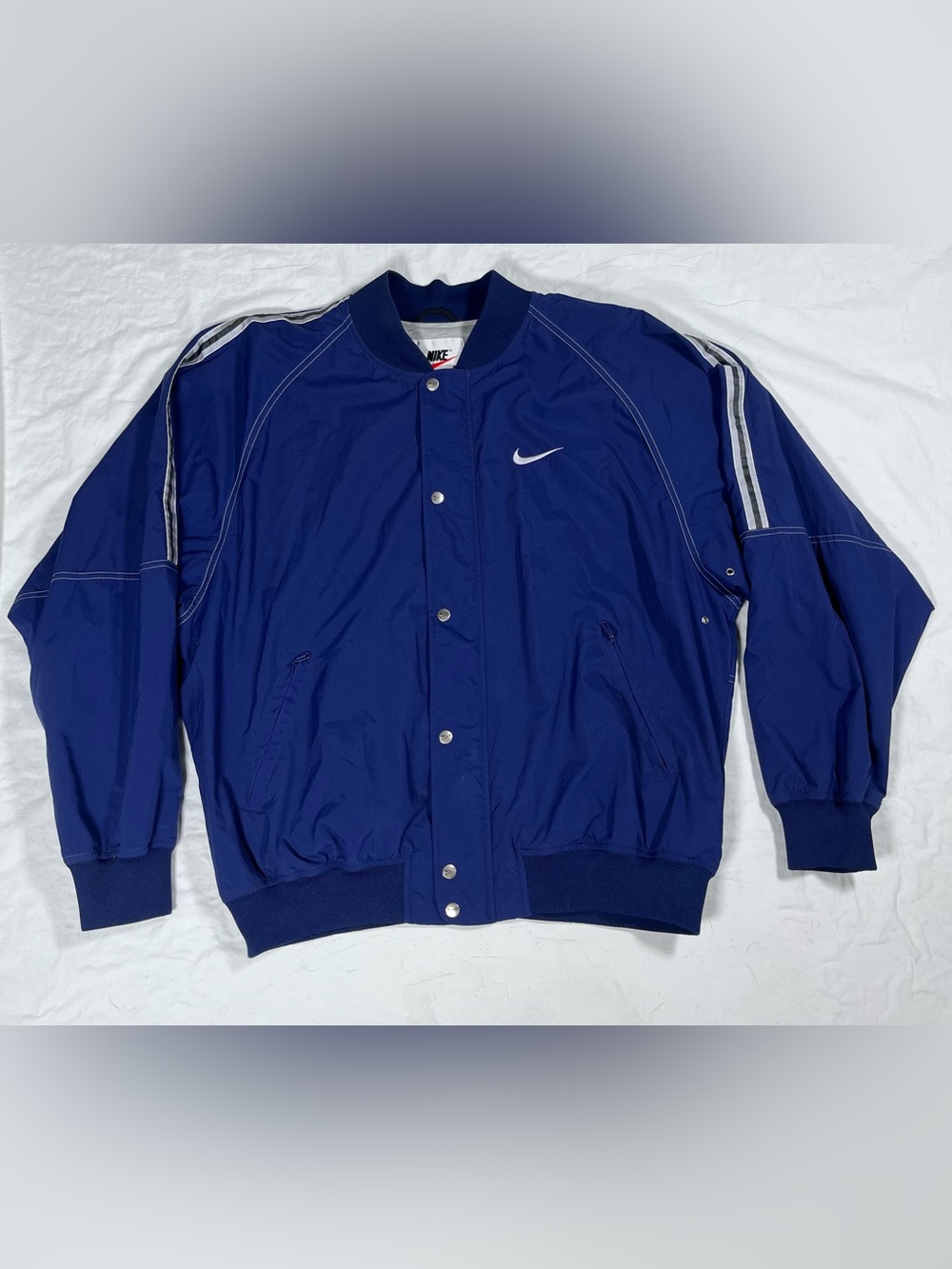 Vintage Nike Men’s Royal Blue Swoosh Bomber Jacket Size Large Lined Windbreaker